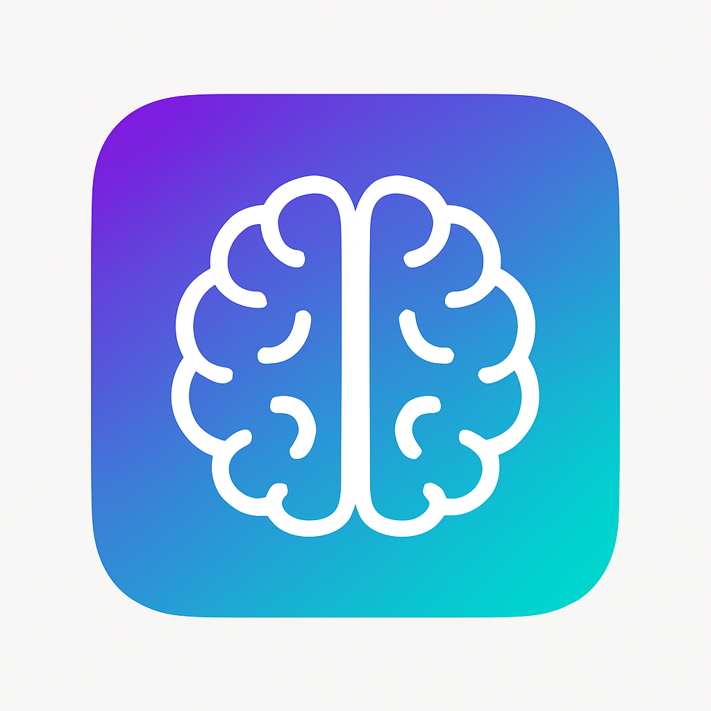 icone de crebro minimalista com box cantos arredondados fundo degrade de 5B11BA para 1DA6AE